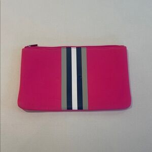 PARKER & HYDE PINK NEOPRENE POUCH STRIPED DETAIL NWOT